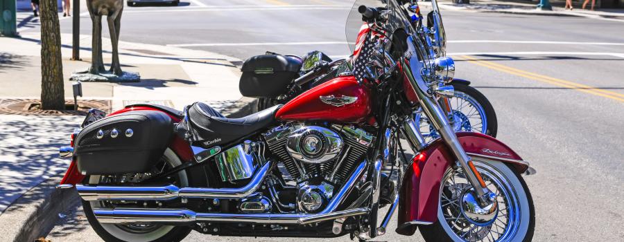 Harley Davidson Sportster Delux motorcycle parked on Sherman Ave in Coeur d'Alene in Idaho